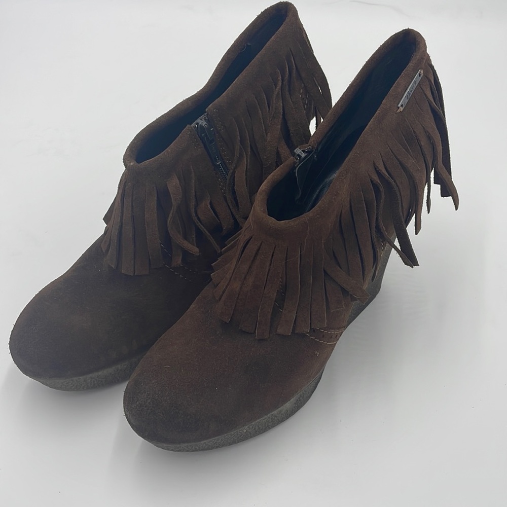 Diesel brown leather booties with fringes size 39
